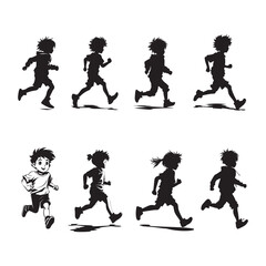 Little boy running silhouette vector set for graphics