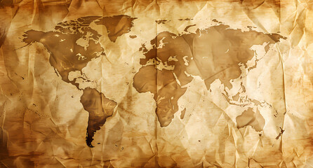 Old vintage world map background with intricate line work