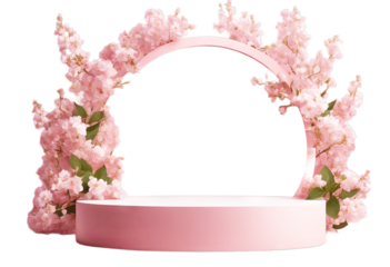 platform Podium mood spring products cosmetic presentation Elegant Pedestal blossom Summer Mock flowers 3D
 product podium pink beauty background poduim dais pink flower blossom pedestal luxury