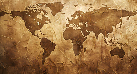 Old vintage world map background with intricate line work