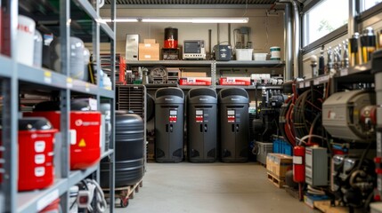 Showcase in shop of new air compressors