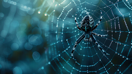 Spiderweb with Orb Spider With copyspace, generative ai - obrazy, fototapety, plakaty