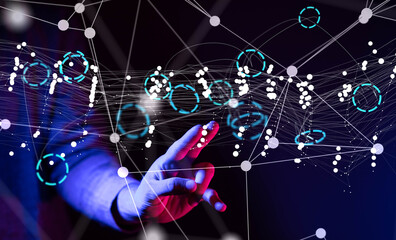 Global network. Blockchain. 3D illustration. Neural networks and artificial intelligence. Abstract