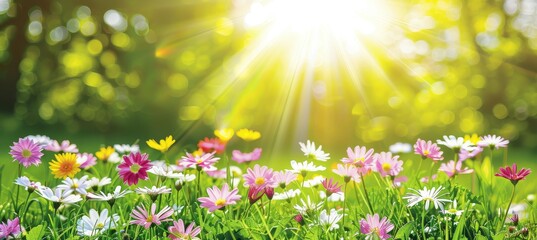 Vibrant spring floral background  colorful nature landscape with soft focus flowers in early summer