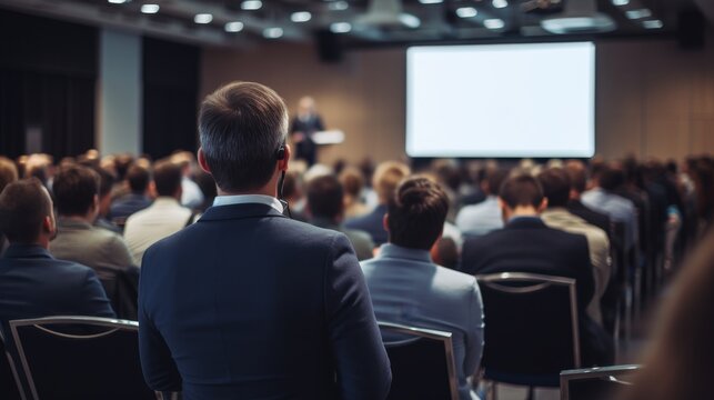 Speaker making a presentation at a corporate business conference