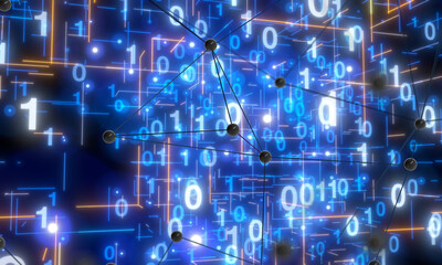 Fototapeta premium Neural network 3D illustration. Big data and cybersecurity
