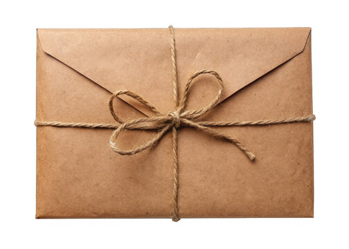 Classical Brown Kraft envelope with tie knot isolated on transparent background. generative ai	