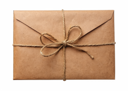 Classical Brown Kraft envelope with tie knot isolated on transparent background. generative ai	