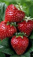 Luscious ripe strawberries flourishing in a vibrant greenhouse environment, ready to be handpicked