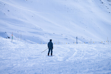 Fototapeta na wymiar solo skier standing on the slopes