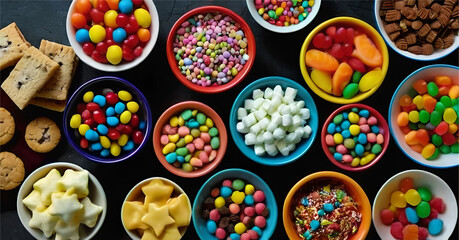 Sweets of children in bowl inculding candies