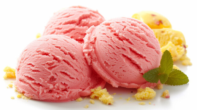 Delightful Scoops of Strawberry and Lemon Ice Cream with Fresh Mint