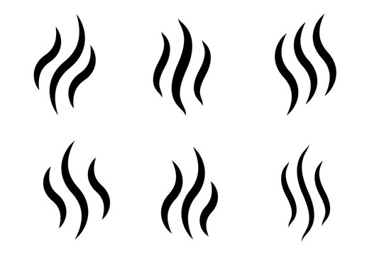 Aromas vaporize icons. Smoke, steam flat line icons.