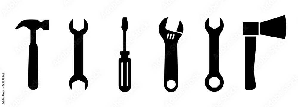 Wall mural Tools vector icons collection. Instrument signs collection.  Construction silhouette icons.