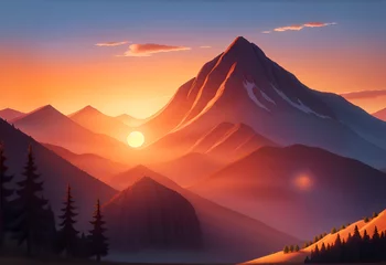 Foto op Plexiglas Mistige ochtendstond sunrise in mountains