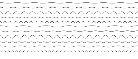 Wave line set. Vector water waves. Set of wavy zigzag lines. - obrazy, fototapety, plakaty