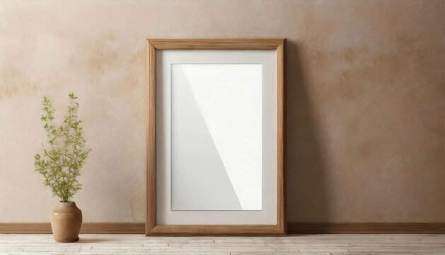 Minimalist beige and white wooden frame mockup.