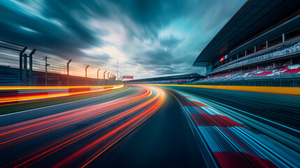 Fototapeta na wymiar Dynamic Motion Blur View of a Racing Track on a Cloudy Day