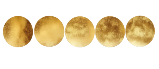 gold round stickers on a white isolated background