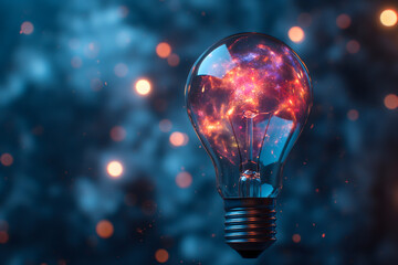 Exploding Lightbulb with Abstract Colorful Particles on Dark Background