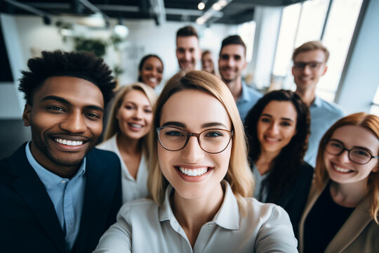 Corporate meeting with successful business people in modern workstation building Generative AI