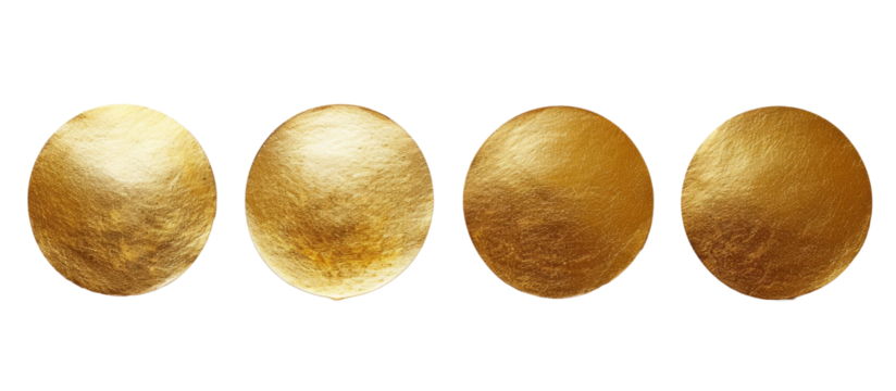gold round stickers on a white isolated background