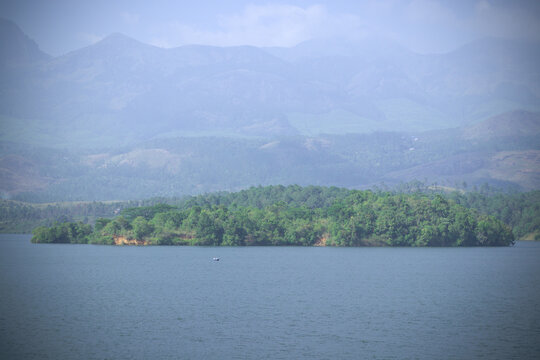 Small island in the blue lake