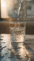 Refreshing Stream of Crystal Clear Water Pouring into a Glass
