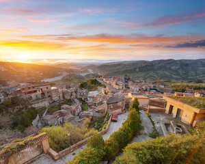 Fantastic sunrise over old famous medieval village Stilo in Calabria.