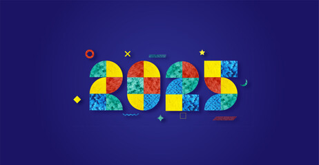 Happy new year 2025 with geometric number banner