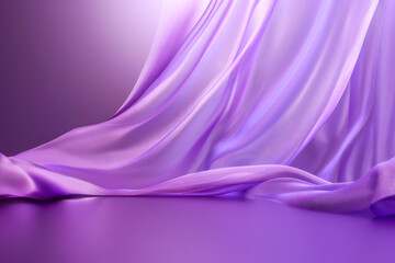 Abstract beautiful scene stage for montage your products, presentation or promotion sale against flowing glowing silk purple background. Show case for natural cosmetic or food products. Template - obrazy, fototapety, plakaty