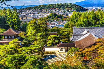 Colorful Ginkakuji Silver Pavilion Temple Rock Garden Kyoto Japan