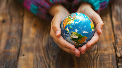 Closeup of hands holding a colorful globe