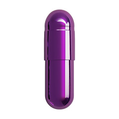 Single, shiny purple pill capsule or tablet isolated on transparent background. The medicine...
