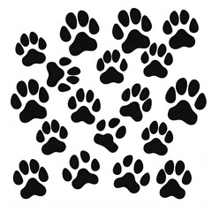 dog paw silhouette, all black, white background, cute design