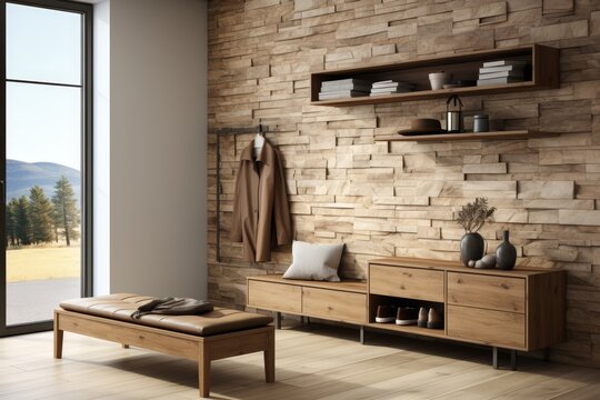 Stylish modern hallway interior decor for contemporary apartment with elegant furnishings