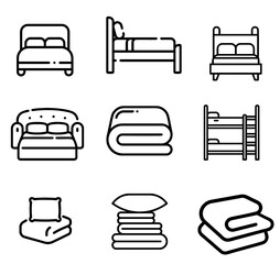 bed and blanket icon set on white . vector
