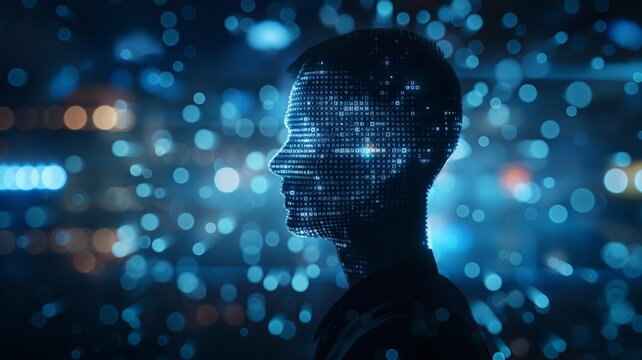 Digital human head with data visualization - Powered by Adobe