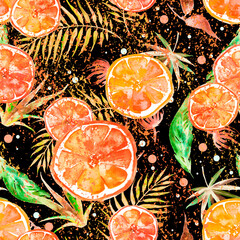 seamless watercolor pattern - hand drawing threads of lemon, Orange, lime  with leaves. Trendy pattern. Painting
Citrus fruits. orange slice, lemon. Branch with citrus fruit. Citrus art background - 768099168