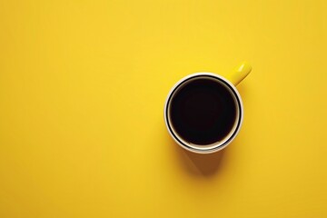 a cup of coffee on a yellow surface - obrazy, fototapety, plakaty