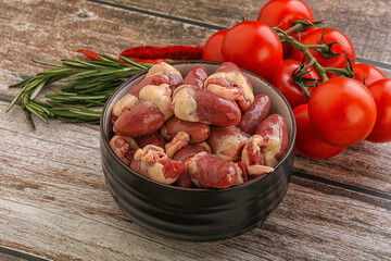 Raw chicken hearts for cooking