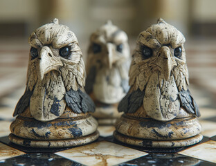 Chess pieces - the heads of the birds
