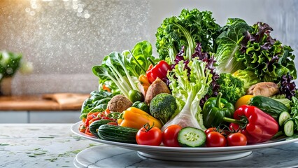 Fresh and Vibrant Plate of Colorful Vegetables, Copy Space for Healthy Eating Concept