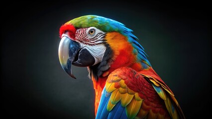 Colorful macaw parrot on dark background