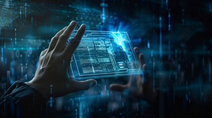 Cyber security network background. Internet futuristic technology networking ,Businesswoman pressing high tech type of modern buttons on a virtual background