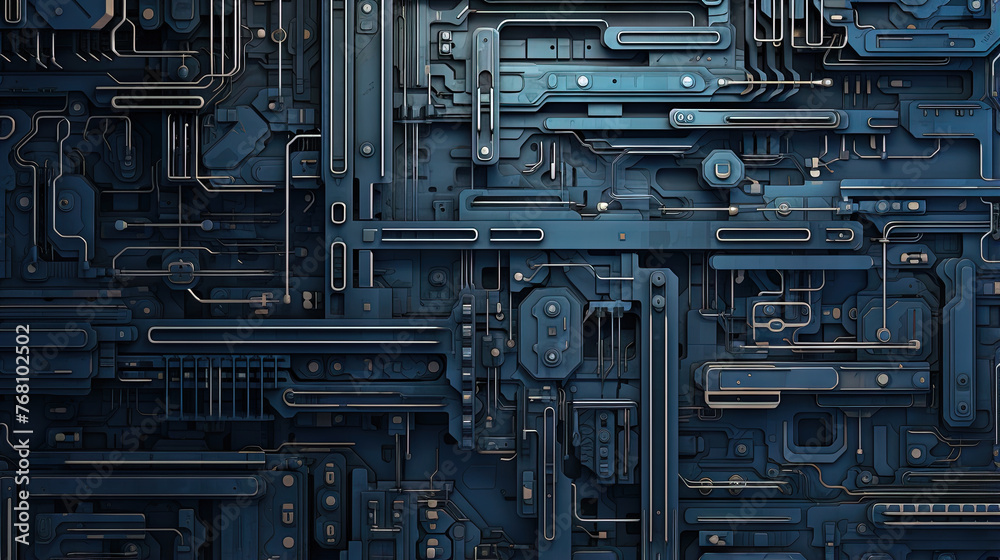 Poster background with metallic panels texture, wires and circuit. spaceship hull wall technology backgroun