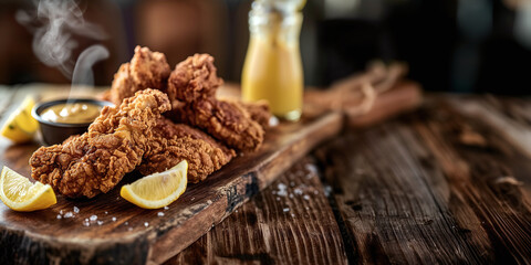 Crispy Fried Chicken Tenders with Lemon and Dipping Sauce