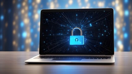 laptop with virtual padlock, privacy protection, network security, and data privacy concepts.