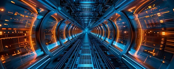 Telecommunications Tunnel in Electrical Engineering Style, To illustrate the future of science and technology in a vibrant and connected way