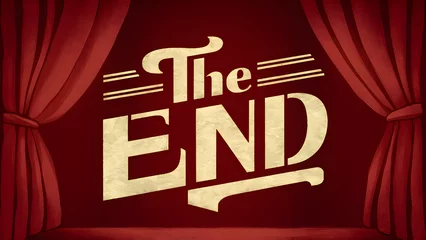Fotobehang A stunning cinematic scene with an artistic, vintage-inspired typography displaying the words "THE END". © Jérôme